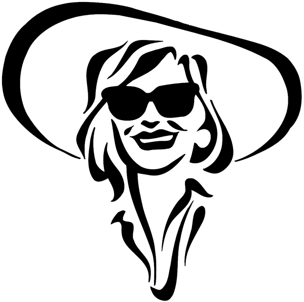 Wide brimmed hat and sunglasses lady vinyl sticker. Customize on line. Hats 049-0062